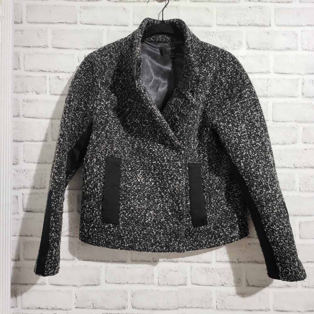 J. Crew Boucle Tweed Funnel Neck Cropped Wool-Blend Jacket Grey Marl size‎ 0 - Picture 4 of 11